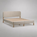 Lit double rembourré tissu polyester beige 160 x 200 cm cadre rectangulaire avec tête de lit