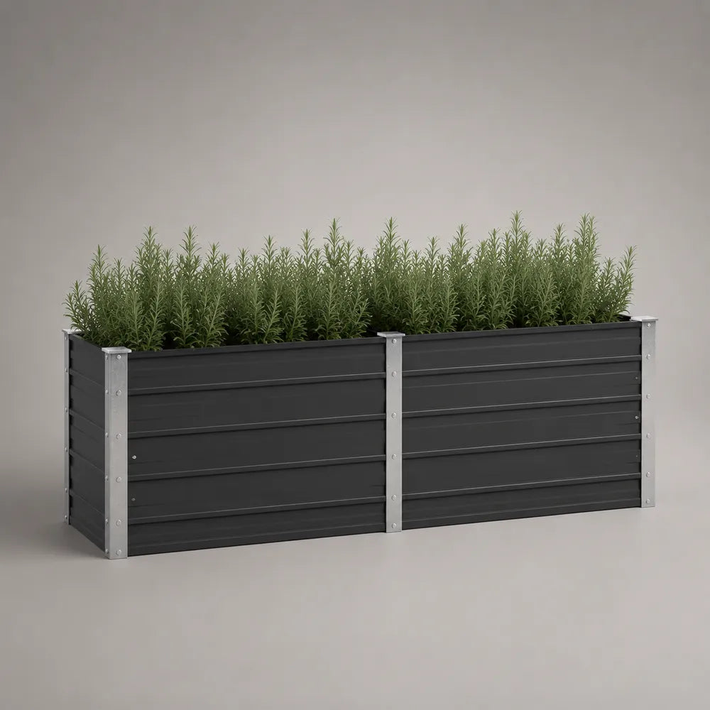 Jardinière rectangulaire 180 cm en acier galvanisé gris anthracite avec bac de plantation surélevé