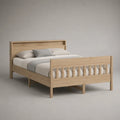 Lit double en bois finition chêne naturel avec tête de lit et pied de lit à barreaux 160 x 200 cm
