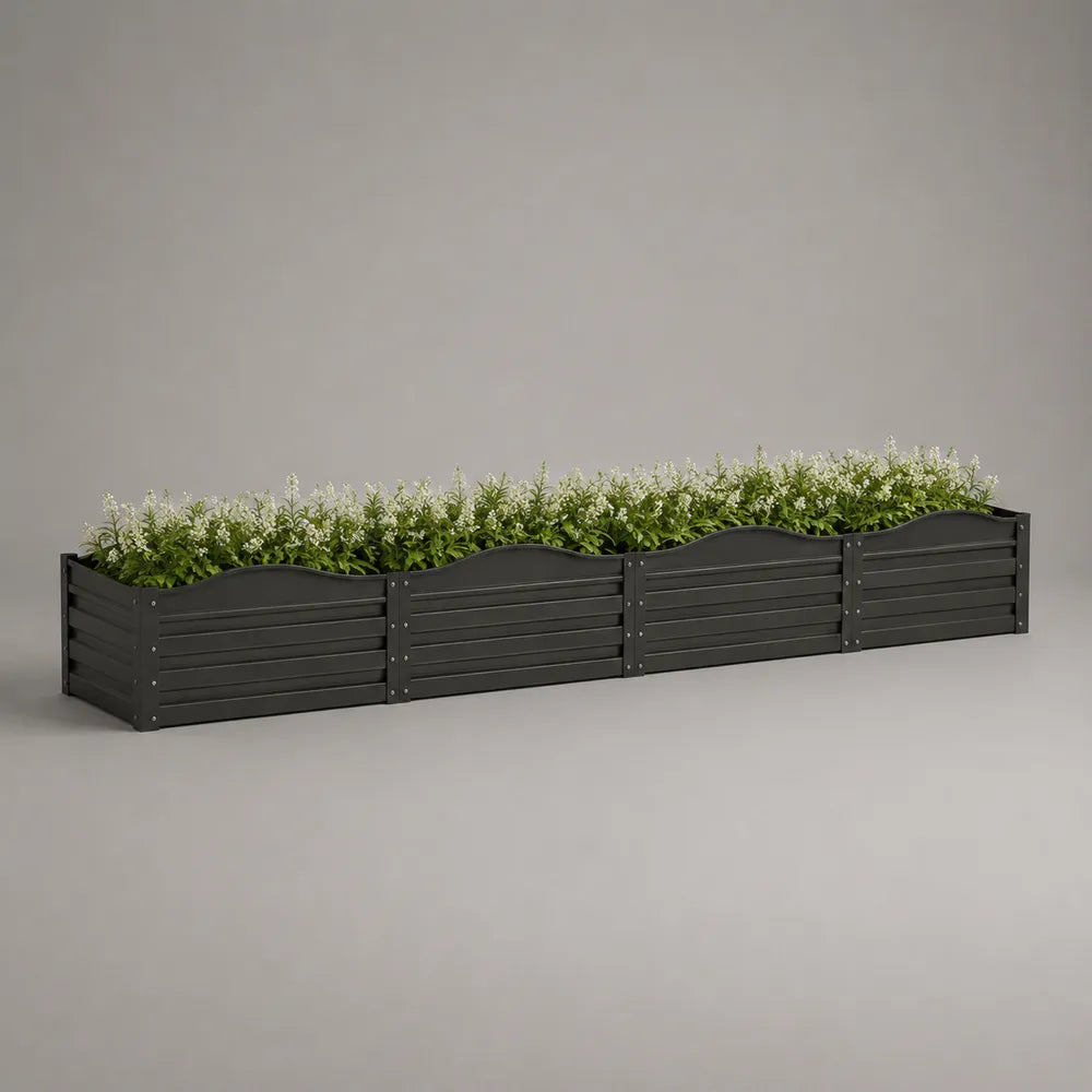 Jardinière rectangulaire 180 cm en acier galvanisé noir avec bac de plantation extérieur