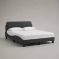 Lit double rectangulaire rembourré tissu polyester gris foncé avec tête de lit arrondie 160 x 200 cm