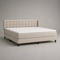 Lit double rembourré en tissu polyester beige avec tête de lit capitonnée à boutons 160 x 200 cm