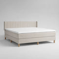 Lit double rembourré en tissu polyester beige avec tête de lit verticale 160 x 200 cm