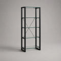 Étagère sur pied 5 niveaux en acier noir et verre trempé transparent rectangulaire 80x35x180 cm