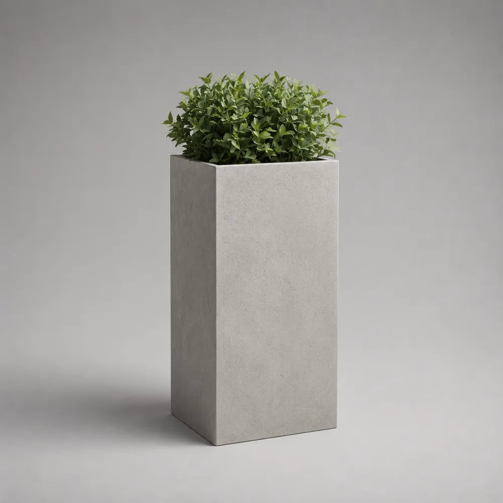 Pot de fleurs rectangulaire extérieur en béton fibré gris 40 x 40 x 60 cm