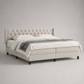 Lit double rembourré en tissu polyester blanc avec tête de lit capitonnée rectangulaire 160 x 200 cm