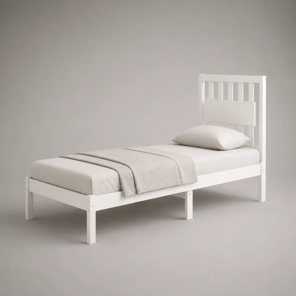 Lit simple en bois de pin blanc avec tête de lit à barreaux 90 x 200 cm